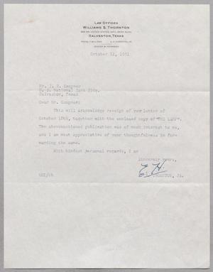 [Letter from E. H. Thornton, Jr. to I. H. Kempner, October 12, 1951]