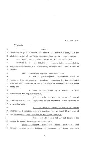 81st Texas Legislature, Regular Session, House Bill 2751, Chapter 697