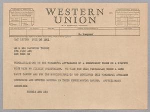 [Telegram from Henrietta and Isaac H. Kempner to Mr. and Mrs. Oakleigh Thorne, July 26, 1951]