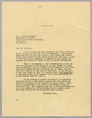 [Letter from I. H. Kempner to J. Carlyle McDonald, July 14, 1951]