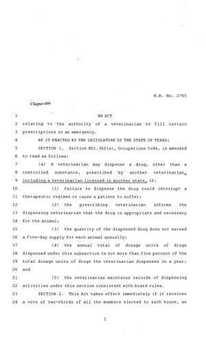 81st Texas Legislature, Regular Session, House Bill 2765, Chapter 699