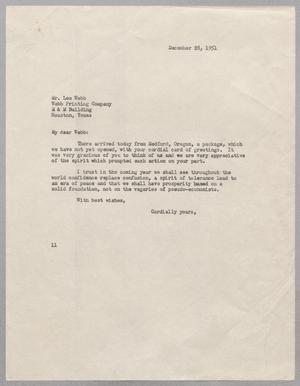 [Letter from I. H. Kempner to Lee Webb, December 28, 1951]