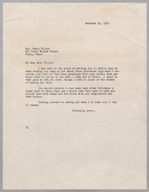 Primary view of object titled '[Letter from I. H. Kempner to Mrs. Nancy Wilson, December 21, 1951]'.