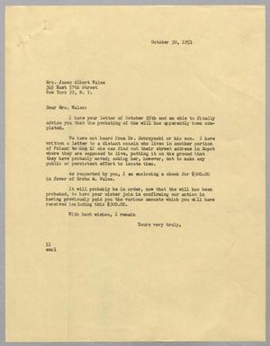 [Letter from I. H. Kempner to Greta M. Wales, October 30, 1951]