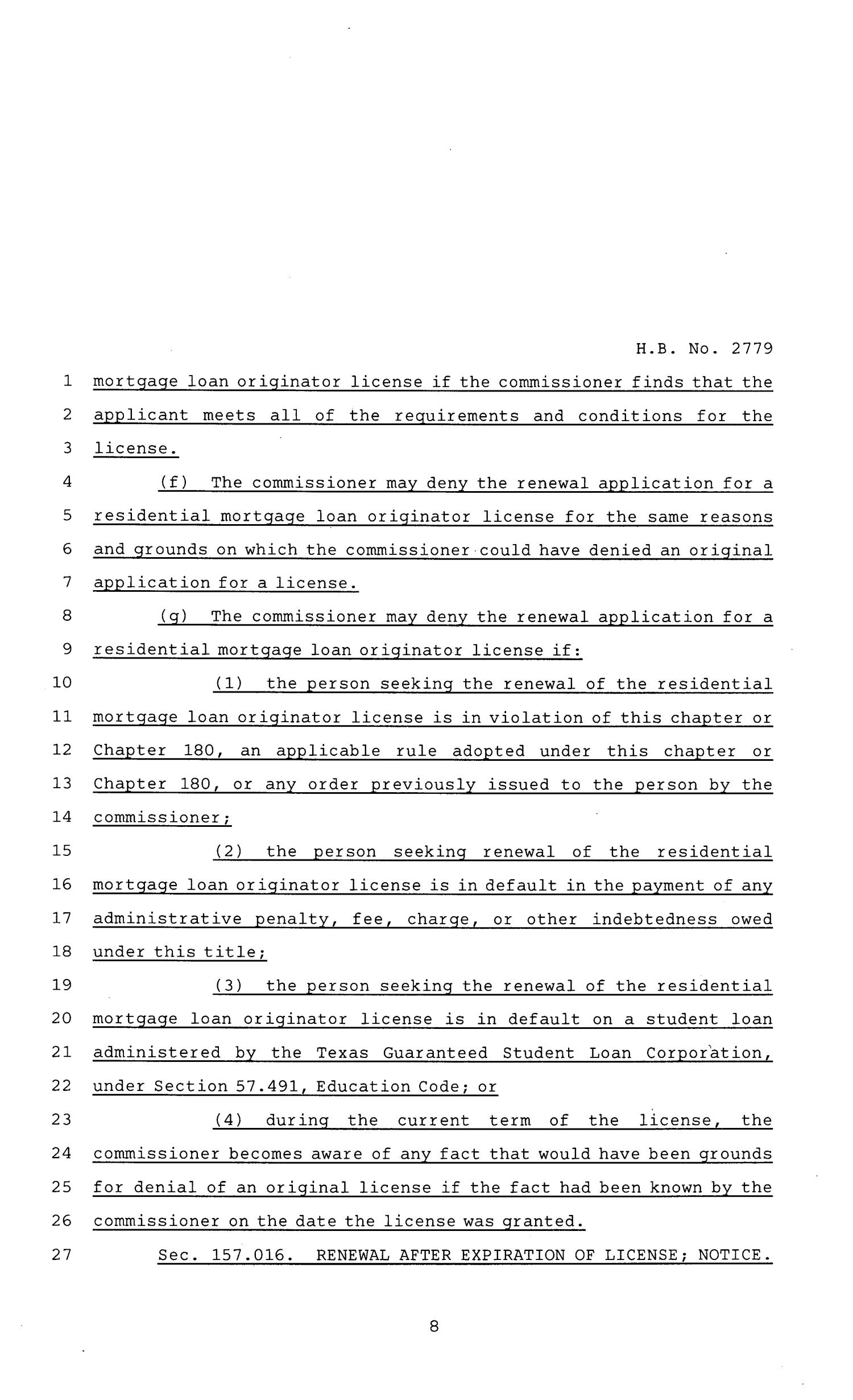 81st Texas Legislature, Regular Session, House Bill 2779, Chapter 1147
                                                
                                                    [Sequence #]: 8 of 27
                                                