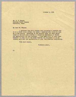 [Letter from I. H. Kempner to A. T. Whayne, October 3, 1951]