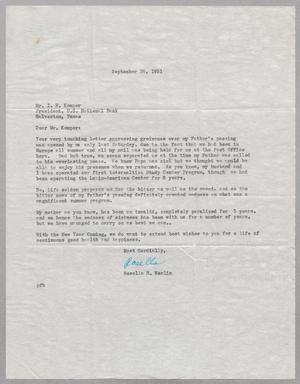 [Letter from Rosella H. Werlin to I. H. Kempner, September 24, 1951]