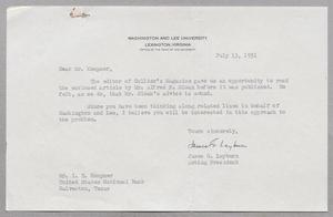 [Letter from James G. Leyburn to I. H. Kempner, July 13, 1951]