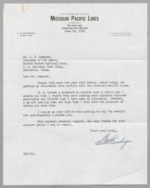 [Letter from E. M. Weinberger to I. H. Kempner, June 29, 1951]