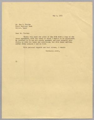[Letter from I. H. Kempner to Ben H. Wooten, May 4, 1951]