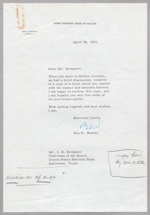 [Letter from Ben H. Wooten to I. H. Kempner, April 30, 1951]