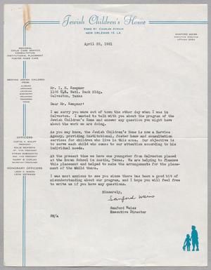 [Letter from Jewish Children's Home to I. H. Kempner, April 25, 1951]