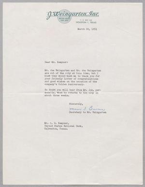 [Letter from J. Weingarten, Inc. to I. H. Kempner, March 20, 1951]