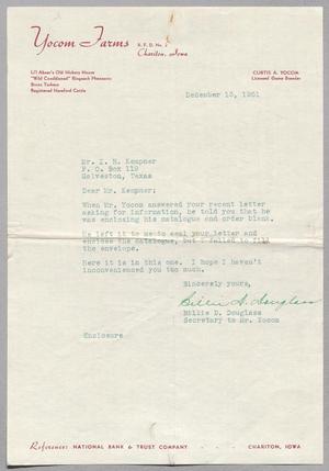Primary view of object titled '[Letter from Billie D. Douglass to I. H. Kempner, December 13, 1951]'.