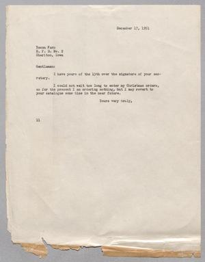 [Letter from I. H. Kempner to Yocom Farm, December 17, 1951]