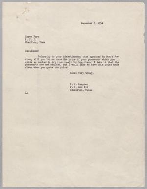 [Letter from I. H. Kempner to Yocom Farm, December 6, 1951]