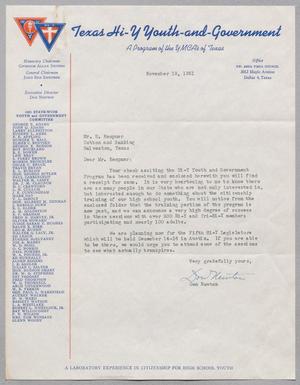 [Letter from Texas Hi-Y Youth and Government Program to I. H. Kempner, November 19, 1951]