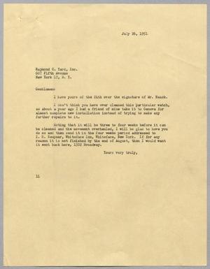 [Letter from I. H. Kempner to Raymond C. Yard, Inc., July 26, 1951]
