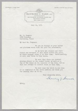 [Letter from Raymond C. Yard, Inc. to I. H. Kempner, July 24, 1951]