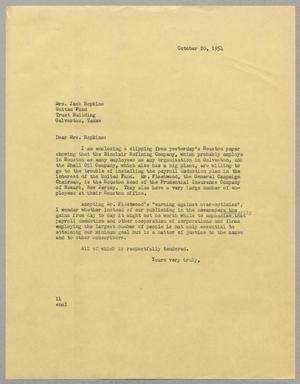 [Letter from Isaac H. Kempner to Elise B. Hopkins, October 20, 1954]