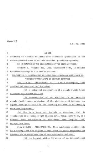 81st Texas Legislature, Regular Session, House Bill 2833, Chapter 1318