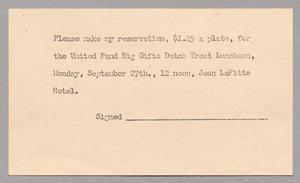 [Blank Postal Card from United Fund of Galveston, Inc., September 1954]
