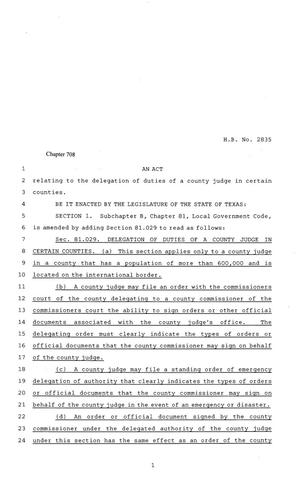 81st Texas Legislature, Regular Session, House Bill 2835, Chapter 708