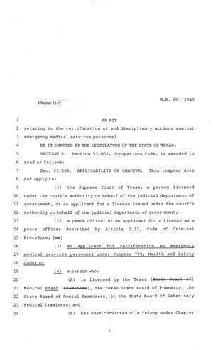 81st Texas Legislature, Regular Session, House Bill 2845, Chapter 1149