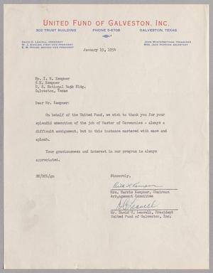 [Letter from Ruth Kempner and David C. Leavell to Isaac H. Kempner, January 19, 1954]