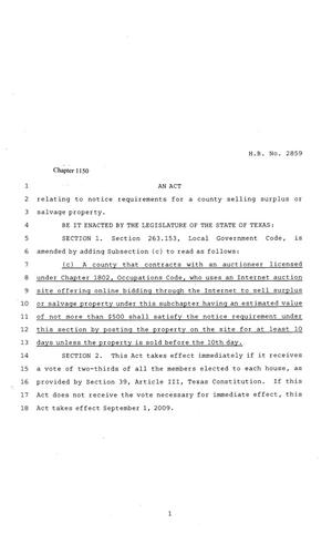 81st Texas Legislature, Regular Session, House Bill 2859, Chapter 1150