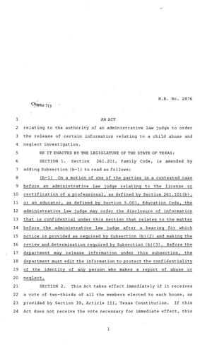 81st Texas Legislature, Regular Session, House Bill 2876, Chapter 713