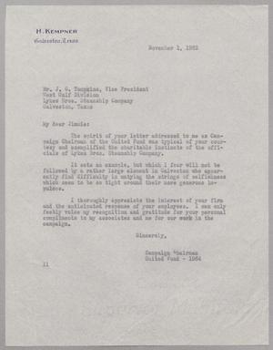 [Letter from Isaac H. Kempner to J. G. Tompkins, November 1, 1963]