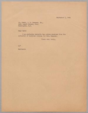 [Letter From A. H. Blackshear, Jr. to Isaac Herbert Kempner, Jr., September 1, 1944]