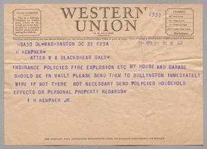 [Telegram from I. H. Kempner Jr. to H. Kempner, April 22, 1944]