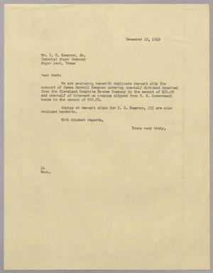 [Letter from A. H. Blackshear, Jr. to Isaac H. Kempner, Jr., December 15, 1949]