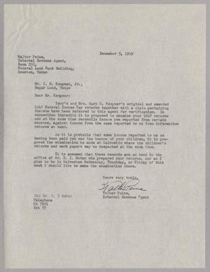 [Letter from Walter Peine to Isaac H. Kempner, Jr., December 5, 1949]