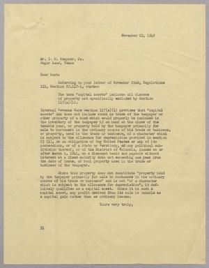[Letter from R. I. Mehan to Isaac H. Kempner, Jr., November 23, 1949]
