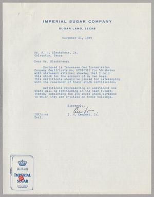 [Letter from Isaac H. Kempner, Jr. to A. H. Blackshear, Jr., November 21, 1949]