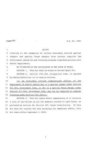 81st Texas Legislature, Regular Session, House Bill 2991, Chapter 920