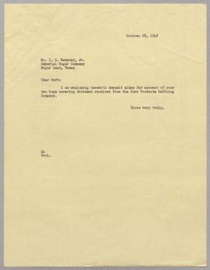 [Letter from A. H. Blackshear, Jr. To Isaac Herbert Kempner, Jr., October 28, 1949]