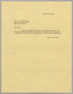 [Letter from A. H. Blackshear, Jr., to Isaac Herbert Kempner Jr., October 20, 1949]