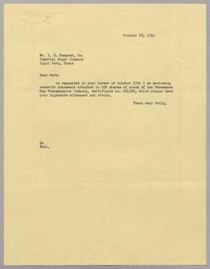 [Letter from A. H. Blackshear, Jr. to Isaac H. Kempner, Jr., October 18, 1949]