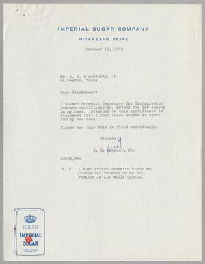 [Letter from Isaac H. Kempner, Jr. to A. H. Blackshear, Jr., October 13, 1949]
