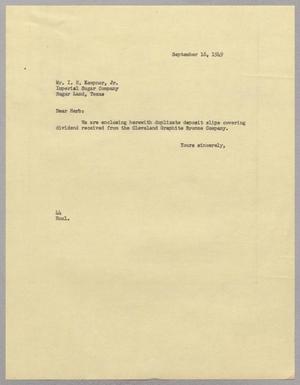 [Letter from A. H. Blackshear, Jr. To Isaac Herbert Kempner, Jr.,  September 16, 1949]