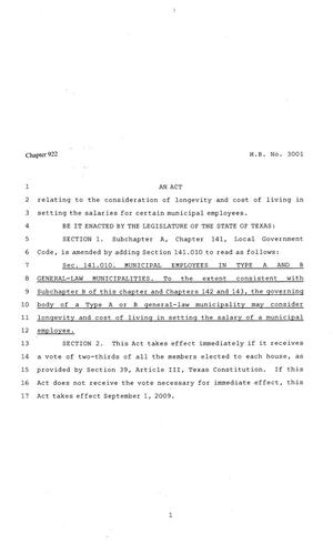81st Texas Legislature, Regular Session, House Bill 3001, Chapter 922