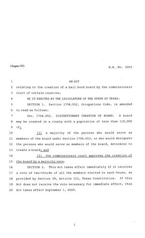 81st Texas Legislature, Regular Session, House Bill 3003, Chapter 923