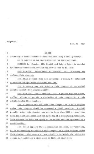 81st Texas Legislature, Regular Session, House Bill 3004, Chapter 924