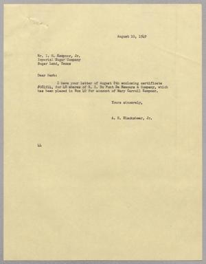 Primary view of object titled '[Letter from A. H. Blackshear, Jr. To Isaac Herbert Kempner, Jr., August 10, 1949]'.