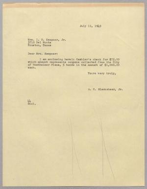 Primary view of object titled '[Letter from A. H. Blackshear, Jr. to Mary Josephine Kempner, July 11, 1949]'.
