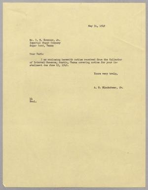 [Letter from A. H. Blackshear, Jr. To Isaac Herbert Kempner, Jr., May 31, 1949]